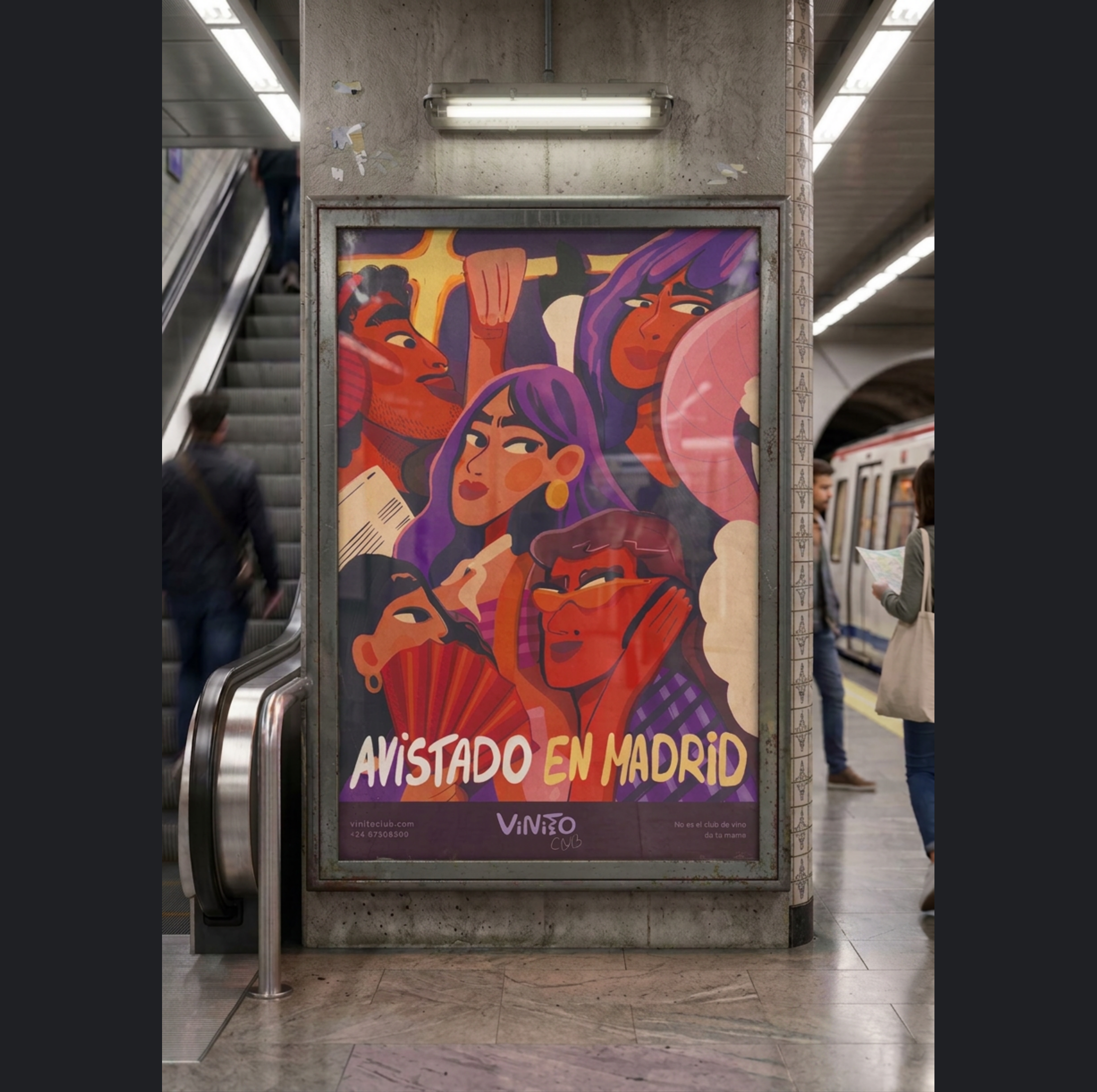 Vinito Club poster in Madrid metro